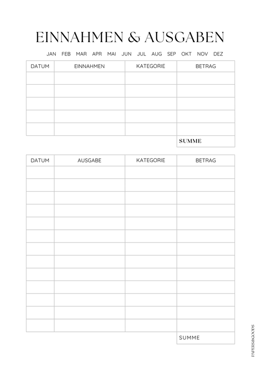 Einnahmen & Ausgaben – A5 Einlage für deinen Ringbuchplanner (6-fach gelocht)